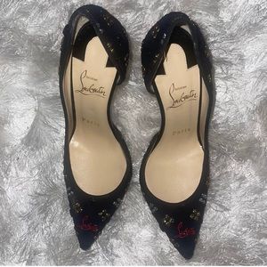 Louboutin signature  iriza half d orsay black pumps gold and silver designs
